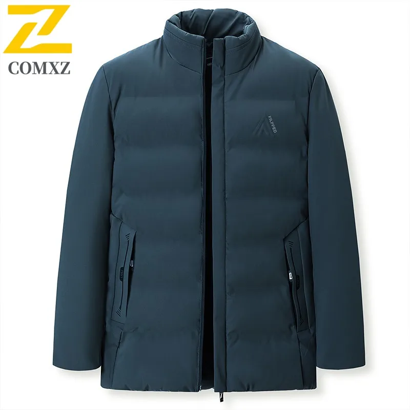 

COMXZ мужские хлопковые куртки с воротником-стойкой, офисное легкое стеганое пальто, однотонное дорожное теплое ветрозащитное зимнее пальто