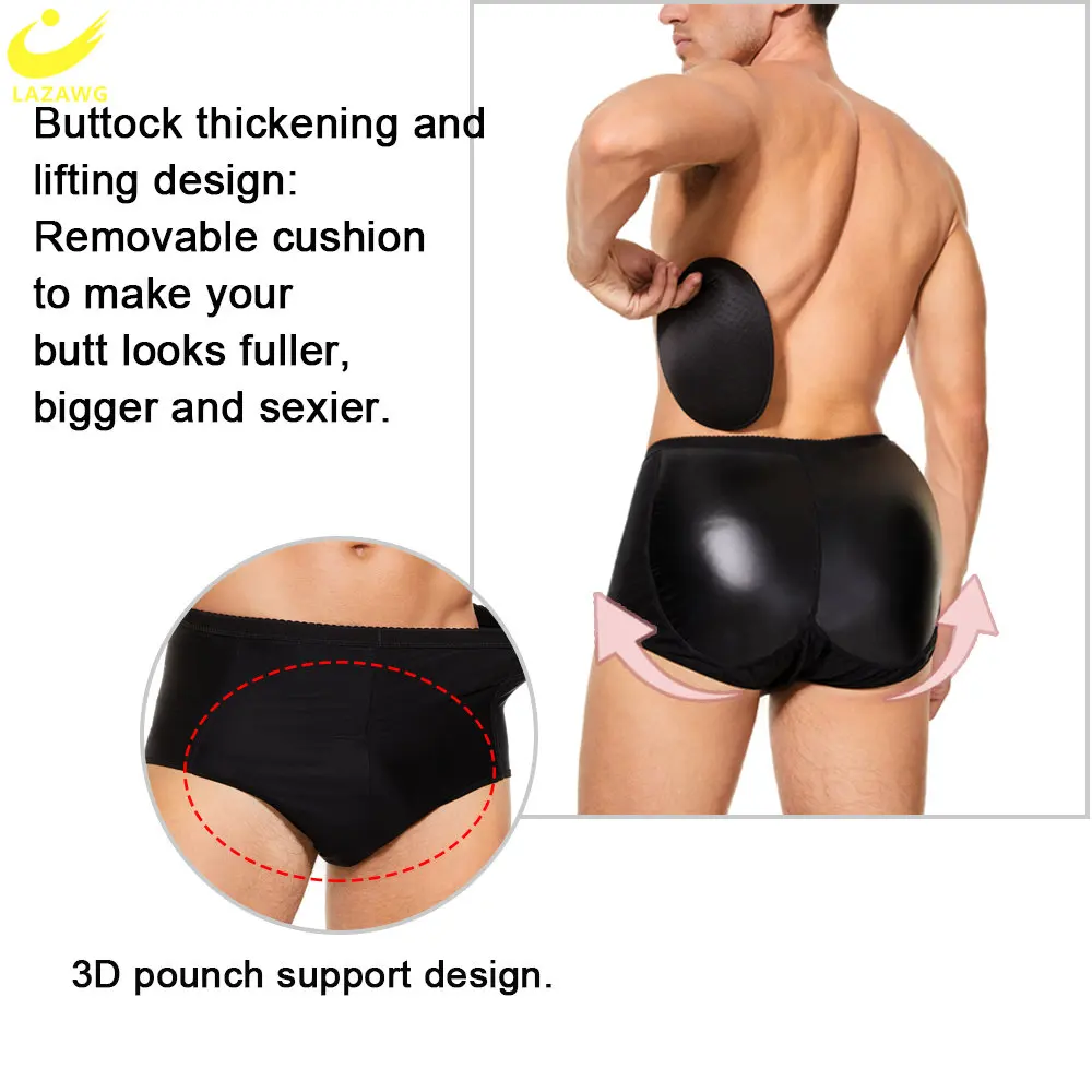 LAZAWG Padded Butt Lifter Panties for Men Push Up Underwear Hip Enhancer Brief Low Waisted Shapewear Fitness Slimming Panty