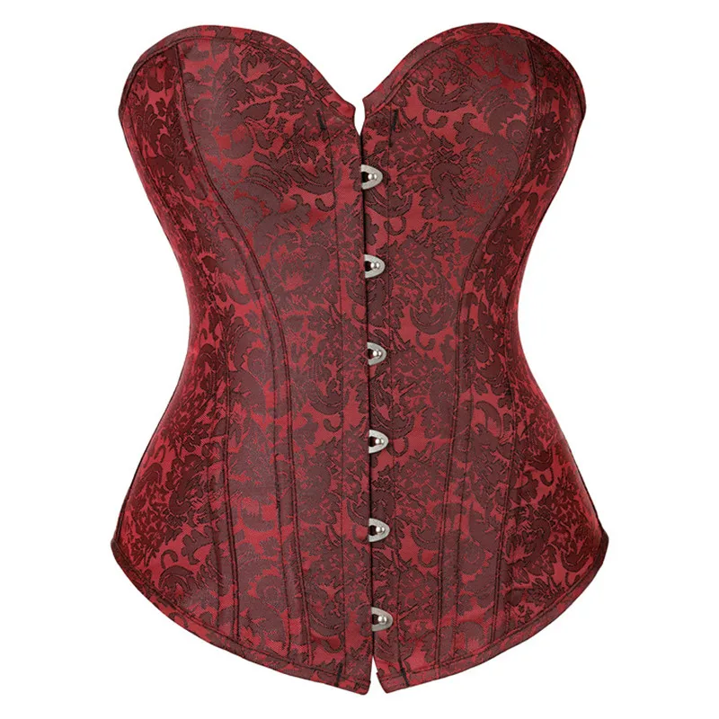 

Sexy Corsets and Bustiers Plus Size Brocade Flower Print Top Corset Push Up Vintage Corselet Overbust Burlesque Costume