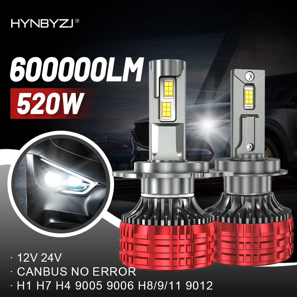 HYNBYZJ H7 Led 520W 600000LM H4 LED Canbus Lamp H1 H11 H8 H9 9005 HB3 9006 HB4 9012 Super Bright 6500K Car Headlight Bulbs