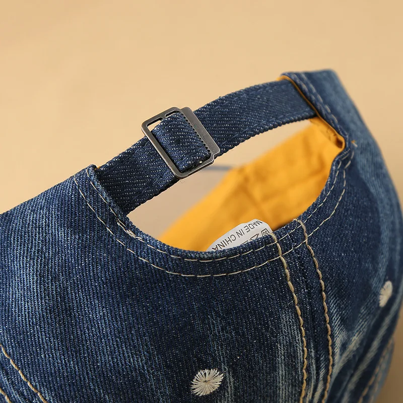 Adjustable Denim Baseball Caps with Pearl-Embellished Bow Sun Protection, Handmade Diamond Stitching - Versatile Hats