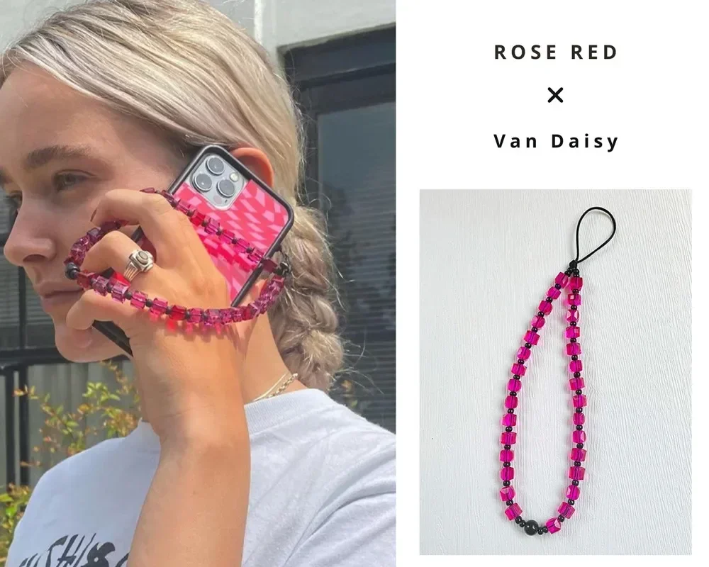 Van Daisy Kpop Y2K  Mobile Phone Chain Square Crystal Beaded Cell Phone Anti-lost Strap Lanyard for Phone Case Cord Key Chain