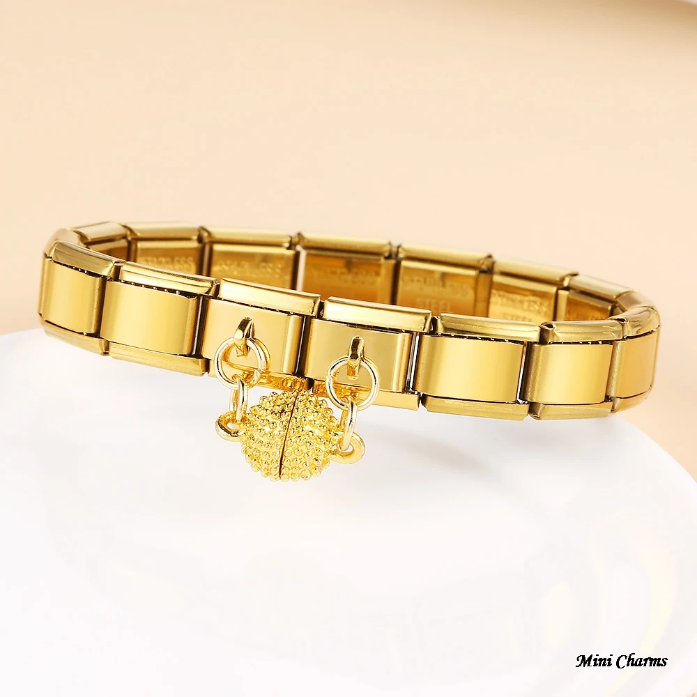 Abnehmbarer goldfarbener magnetischer Kugel-Charm im italienischen Stil, passend für 9-mm-Edelstahlarmbänder, Trend-DIY-Schmuckherstellung. – Detail 3