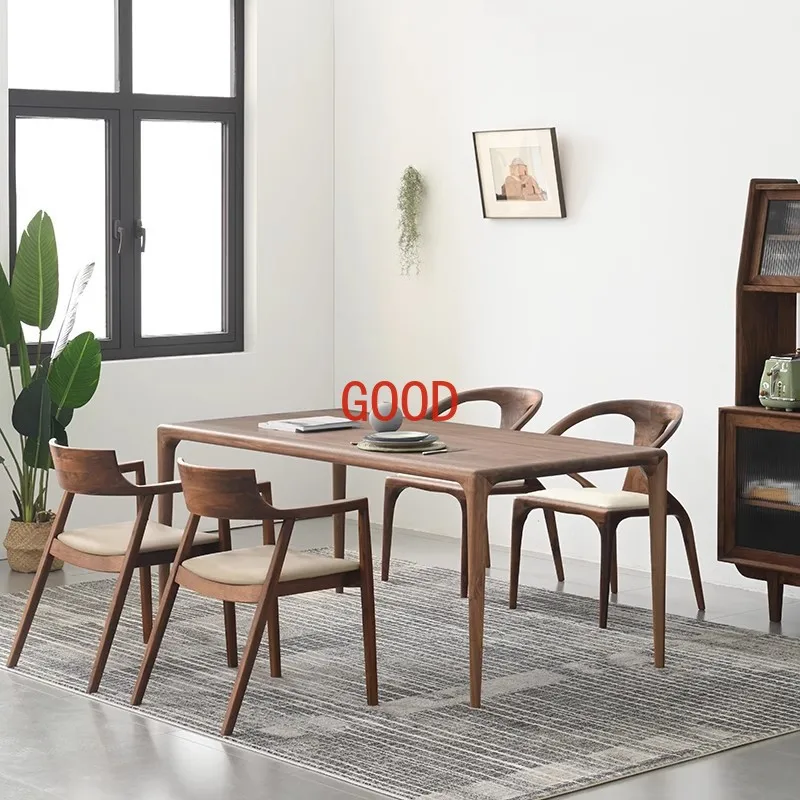 Light Retro Black Walnut Wooden Dining Table Simple Dining Tables