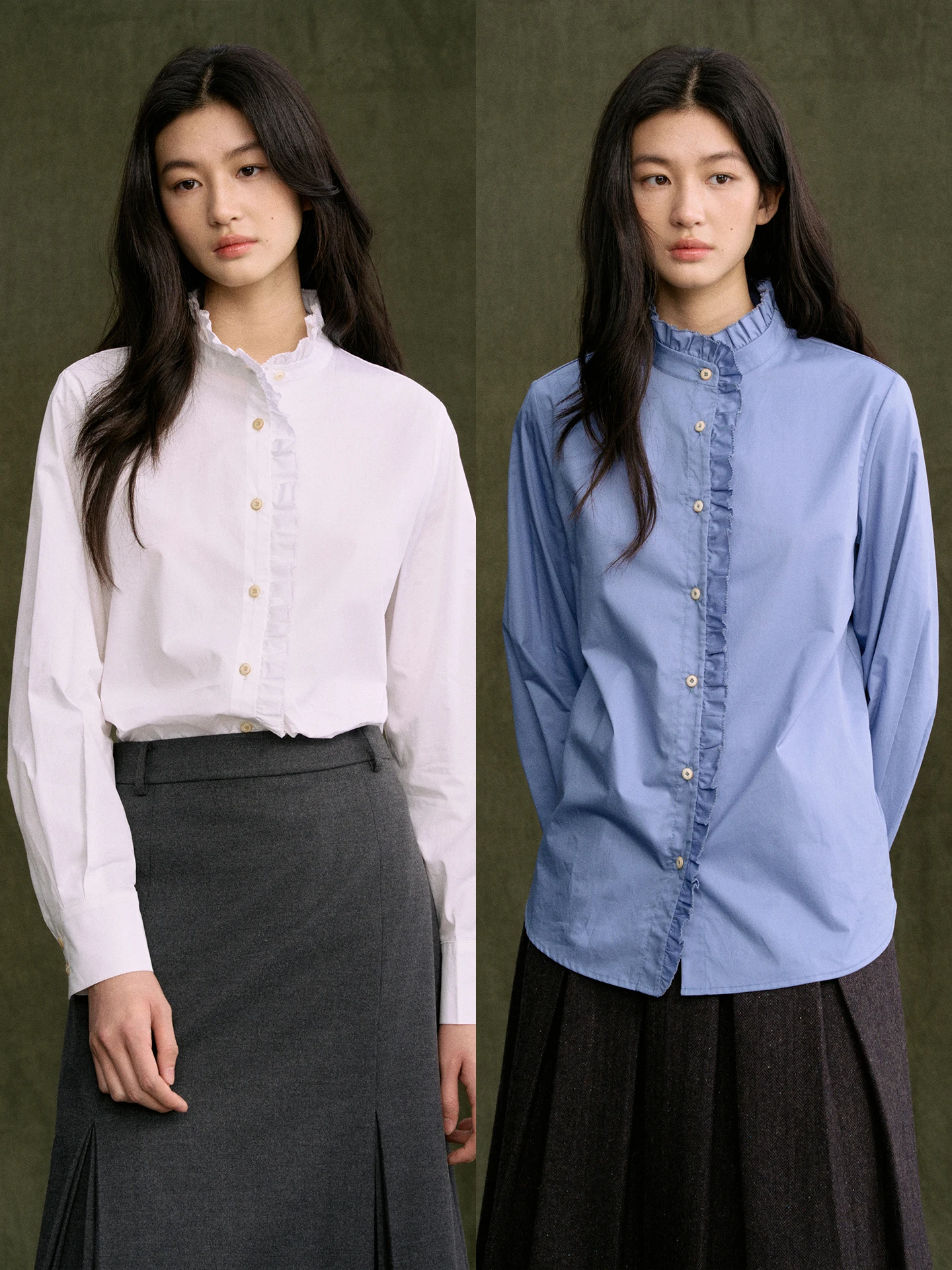 

Jicouture Women's Long Velvet Cotton irt with Wood ain Ruffle Collar Spring Commute Design Layering Top Fem Faion