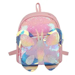 Children's Fashion Princess Cartoon Colorful Sequins Butterfly Backpack Children's Schoolbag Girls Mochila Escolar Com Rodinha