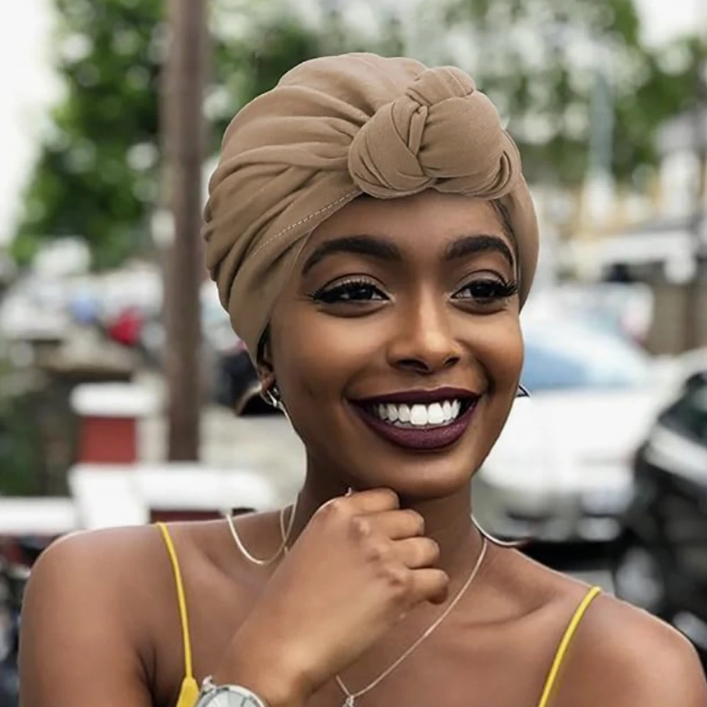 Geknotete Kopfbedeckungen für Frauen, afrikanischer Turban, vorgeknotete Beanie-Kopfbedeckungen, Haarbedeckungen – Detail 5