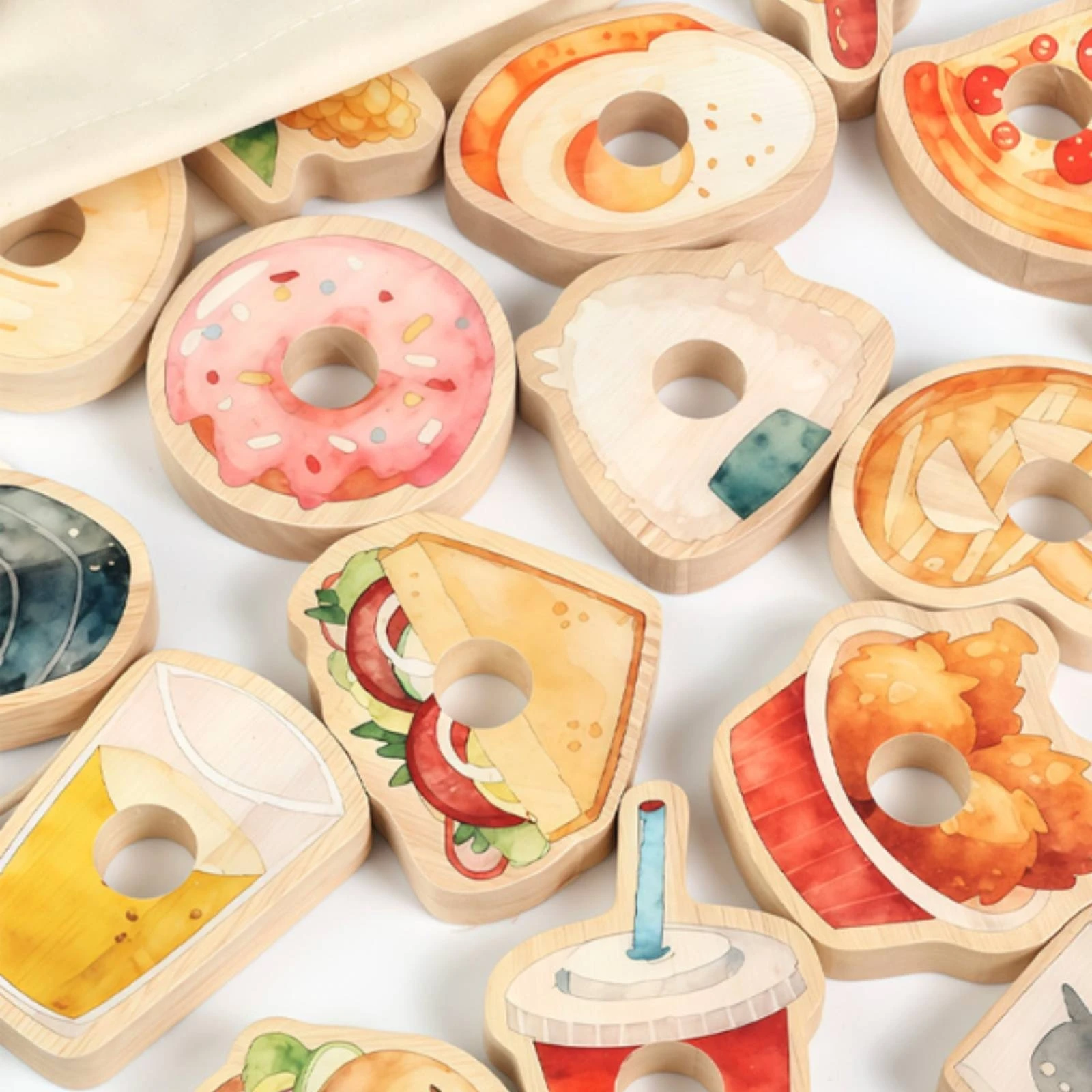 Food Threading Beads Hand-Eye Coordination Wooden Threading Beads Set Wooden Stringing Toy Toddler Lacing Toy with Cord Colorful