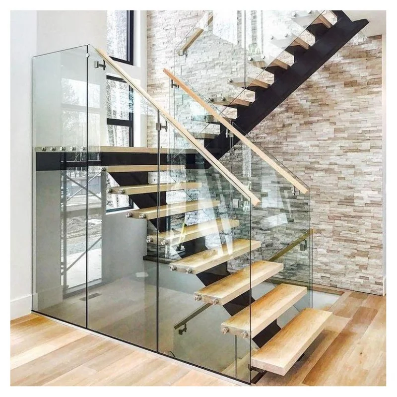 custom.Modern Design Staircase Solid Wood Indoor Stairs L-Shaped Straight Floating Mono Stringer Durable Staircase