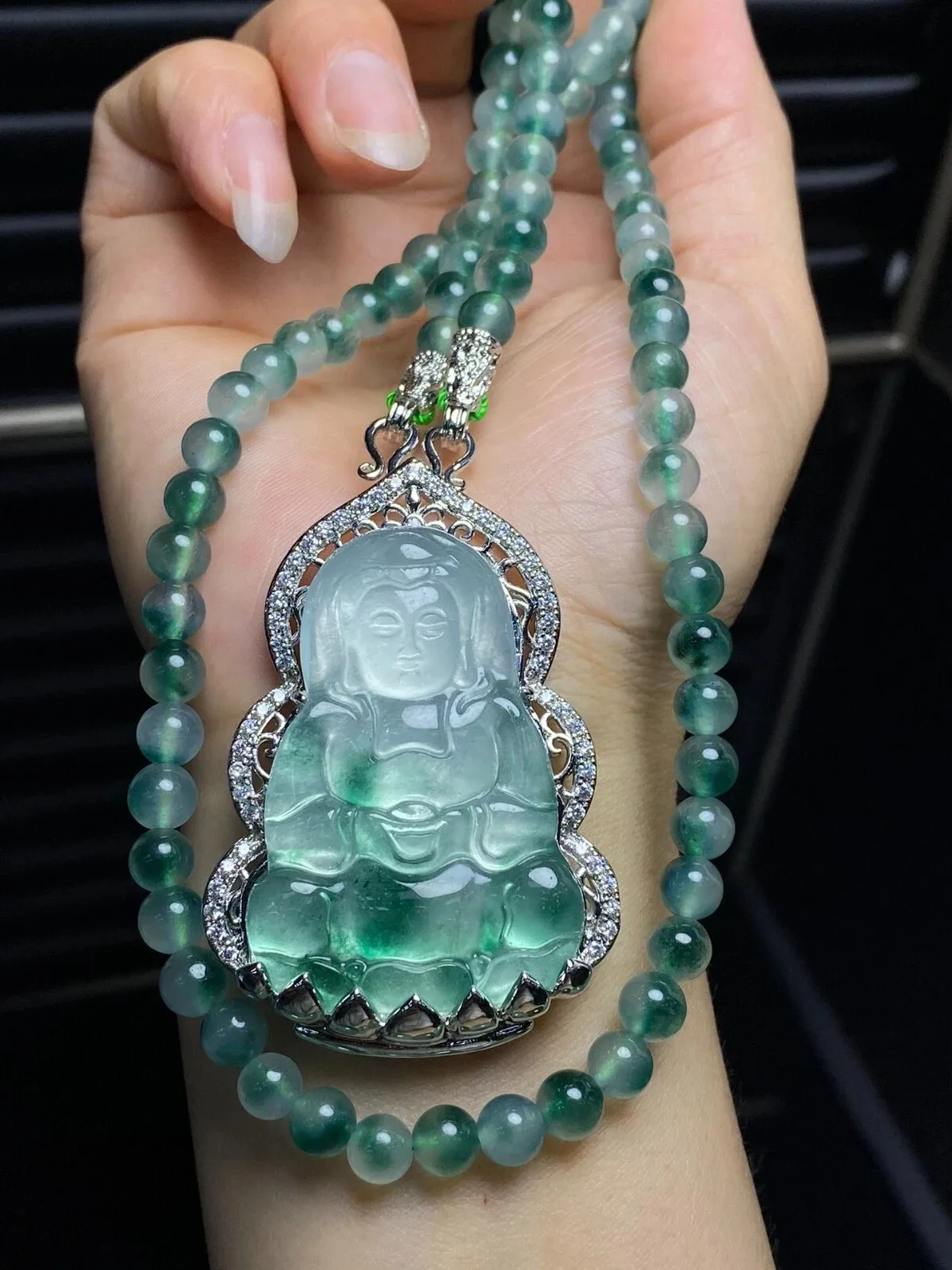 Real Natural High Ice Jade Jadeite guanyin amulet Pendant & Necklaces Guanyin