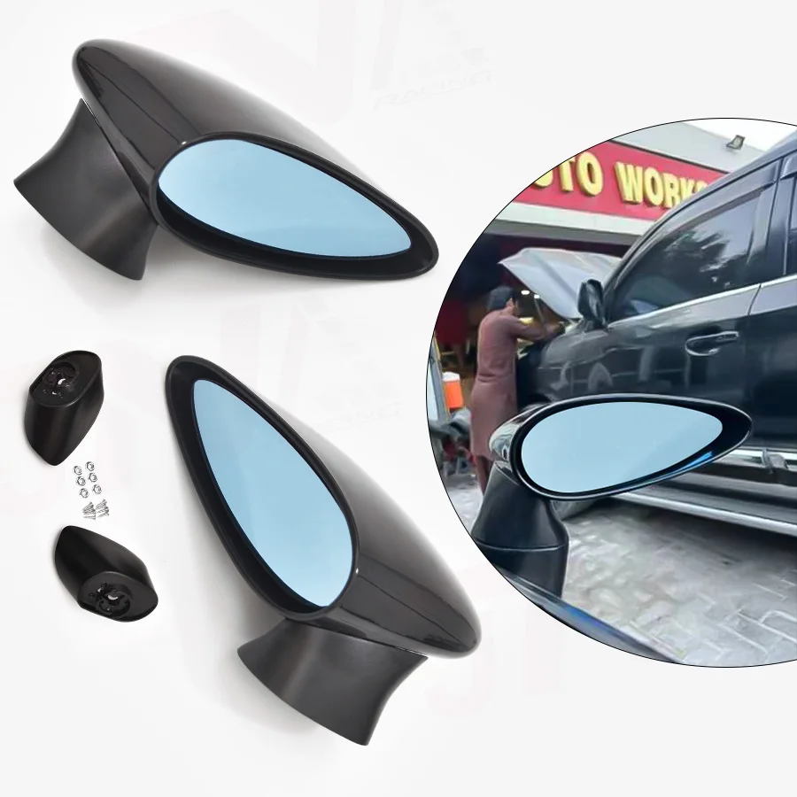 2Pcs Manual Adjustable JDM Spoon Style Black Car Side Mirror Rear View mirror For Honda 8 Generation CIVIC FD2