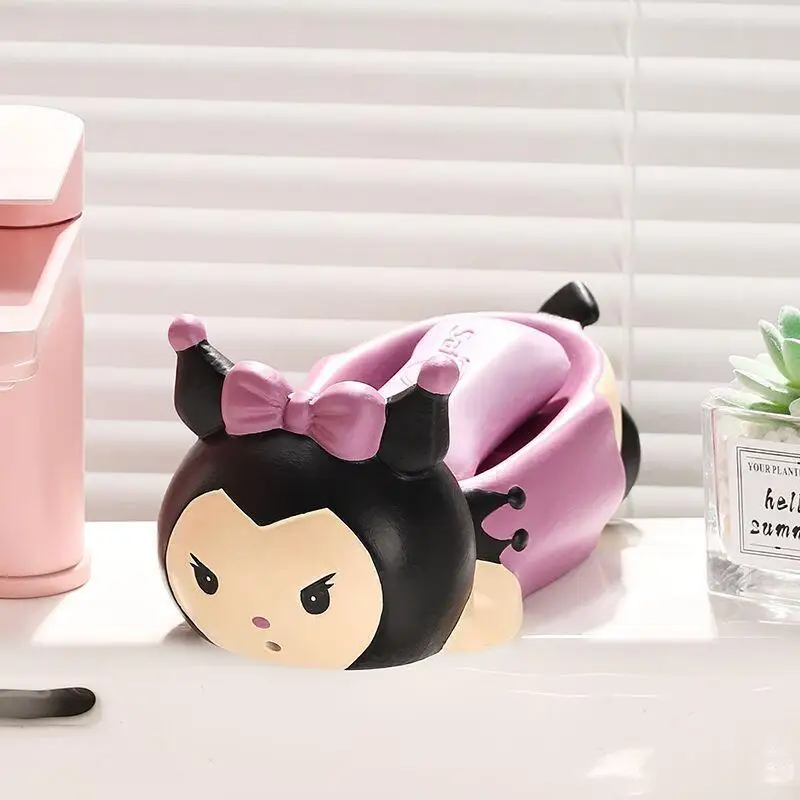 

Sanrio Kuromi Soap Box Cartoon Drain Household High-End Ceramics Soap Dish Bathroom Washbasin No Water Accumulation Soap Shelf