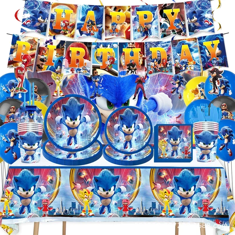 

Sonics Boys Girls Birthday Party Decorations Cartoon Balloons Ornament Anime Movie Derivative Peripherals Cutlery Decor Gifts