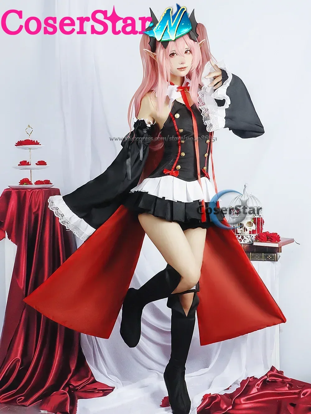 CoserStar-N en Stock Seraph of the End Krul Tepes disfraz de Cosplay conjunto completo Outfis traje de juego de rol Krul Tepes Cosplay peluca zapatos
