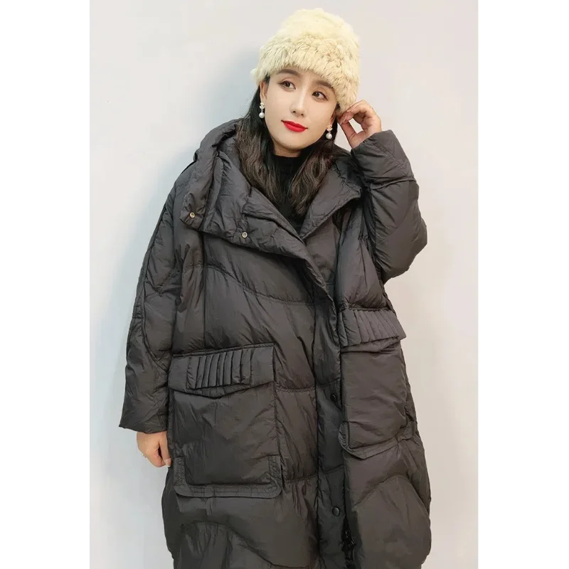 2024 New Woman Winter Coats 90% White Duck Long Down Jackets  Thick Warm Loose Puffer Coat Female Oversize  Casual Hooded Parka