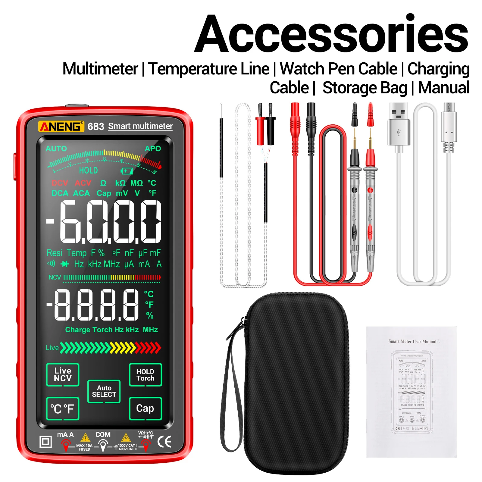 6000 Counts 683/682/681 Smart Digital Multimeter Ammeter Voltmeter Digital Voltage Tester Electrical Capacitance Meter Measuring