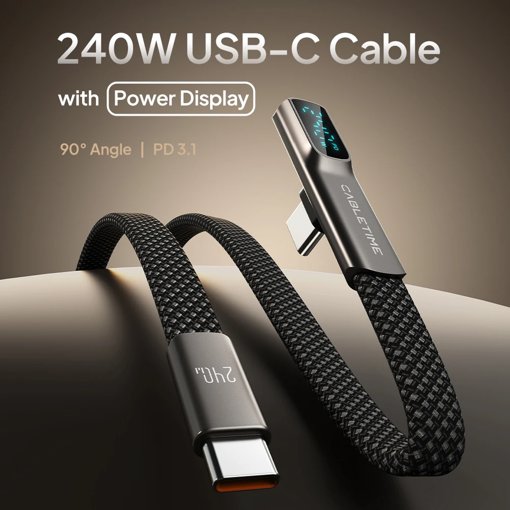 CABLETIME 240W USB C Cable Digital Display Type C Fast Charging Cable for iphone Duo iPhone 18/17/16 for MacBook Laptop Huawei