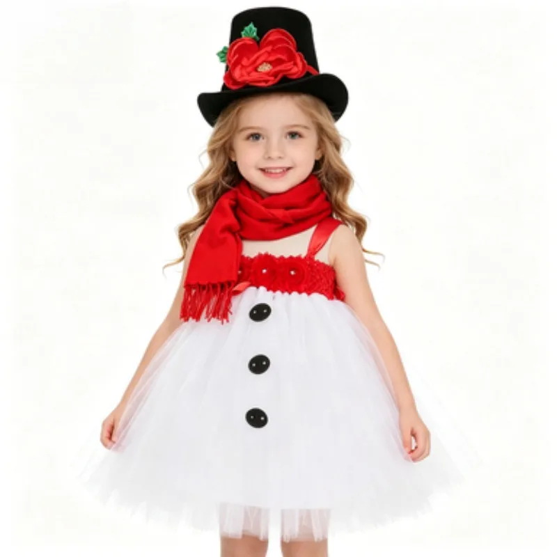 

Winter Snowman Princess Mesh Tutu Outfit Set for Little Girls, Ideal for Kids' Christmas, Birthday, Stage and Party Wear