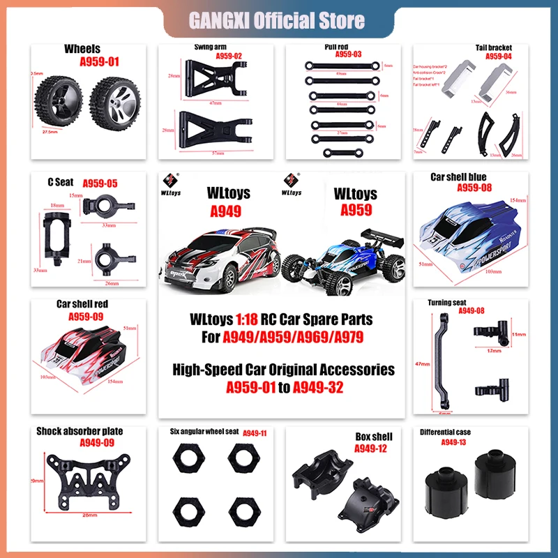 WLtoys 1:18 RC Car Spare Parts For A949/A959/A969/A979 High-Speed Car Original Accessories A959-01 to A949-32