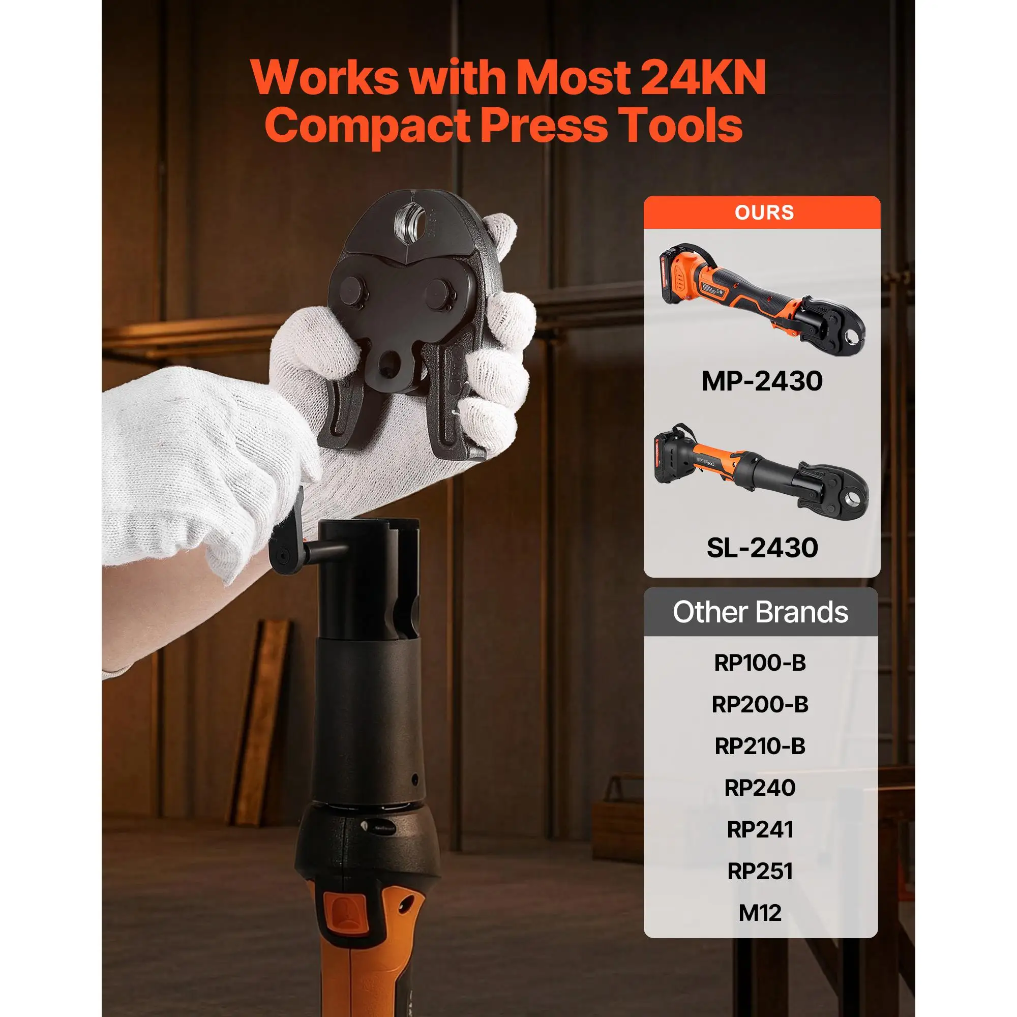 for 24kn Compact Series Press Tool Jaws 3PCS 1/2 3/4 1 Inch Copper Pipe Connections with Carrying Case