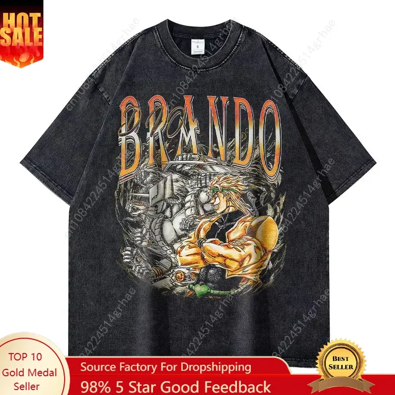 

New Arrival Mens Clothes Tee Shirt Graphic T-Shirt Men Tshirt for Men Ropa Hombre Anime JoJos Bizarre Adventure DIO Washed 61412