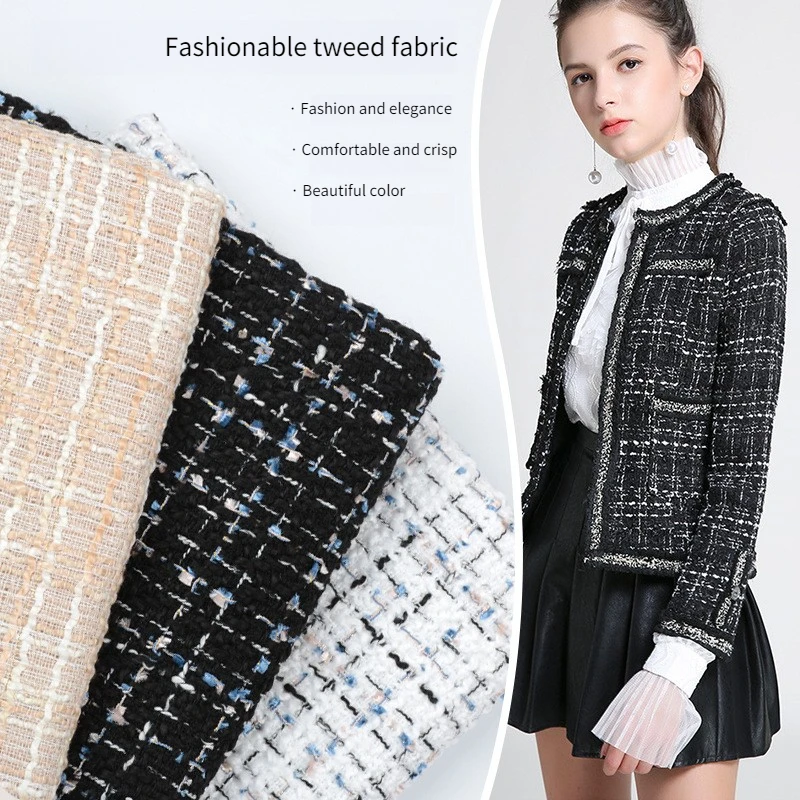 

Осенняя толстая твидовая ткань по метрам для рукоделия, пальто, юбки, сумки, аксессуары, ткань для шитья своими руками, мягкая клетчатая ткань, тысяча белых