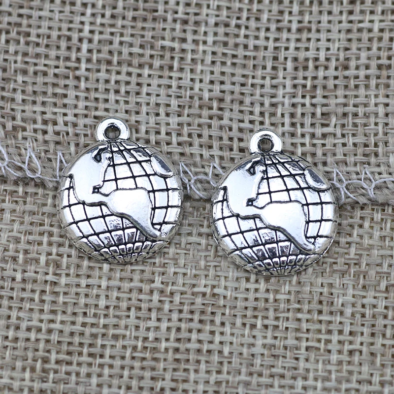 12Pieces/lot 16x20mm Antique Silver Color World Map Charms DIY Bracelets Handmade Jewelry