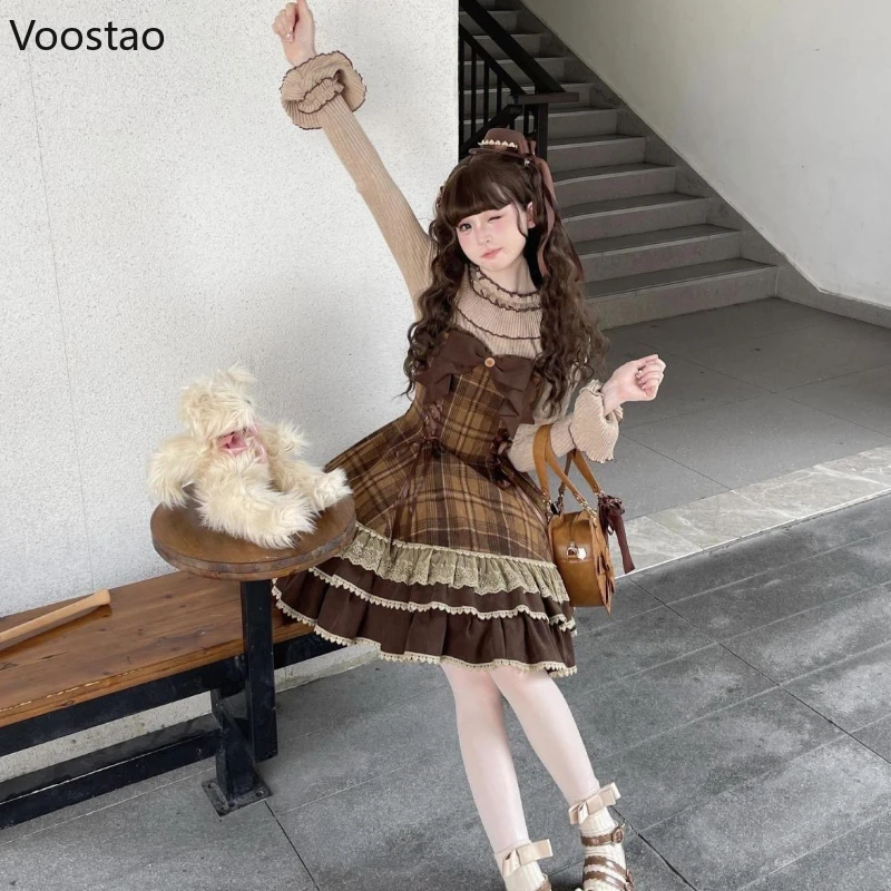 اليابانية لطيف لوليتا نمط 3 قطعة مجموعة المرأة الحلو مقوس دانتيل بيتر بان طوق عباءة علوية منقوشة فستان قصير الكورية Harajuku Y2k البدلة