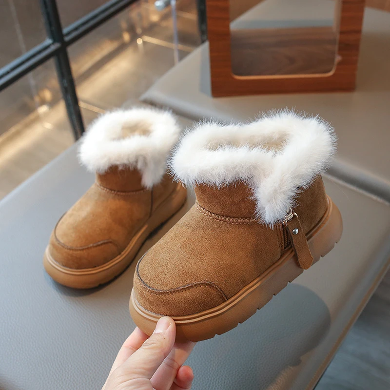 

2025 Winter New Children Casual Shoes for Girls Fashion Korean Style Soft Bottom Anti-slippery Versatile Leather Cotton Boots