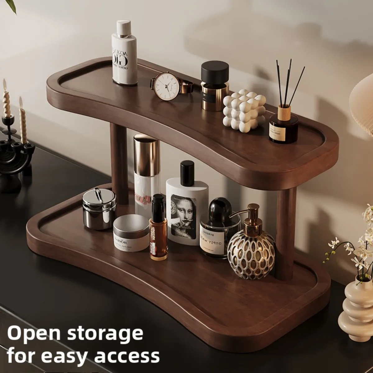 

Wooden Cosmetic Organizer Desktop Makeup Storage Box for Perfume Lipstick Jewelry Vanity Table
