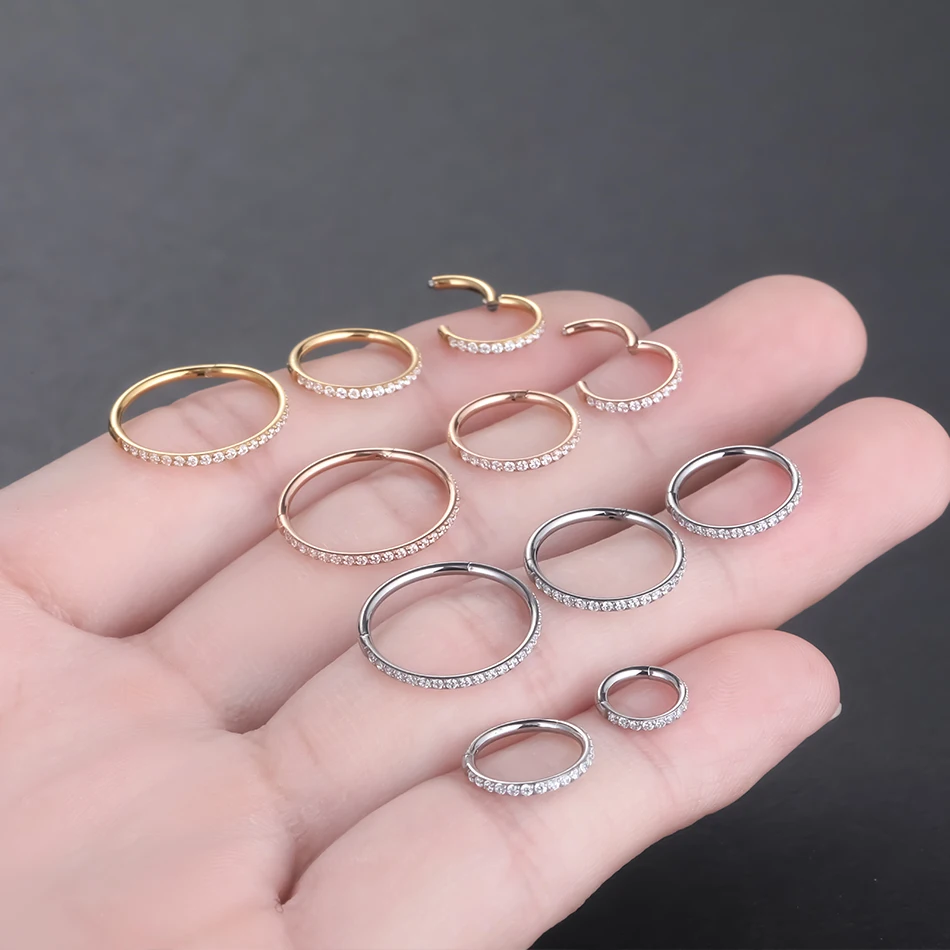 1 Máy Tính Titan Vách Ngăn Mũi Nhẫn 6-14Mm CZ Móc Phân Đoạn Hoop Công Tắc Sụn Tai Xoắn Daith Rook son Môi Xỏ Ngón Nariz Trang Sức