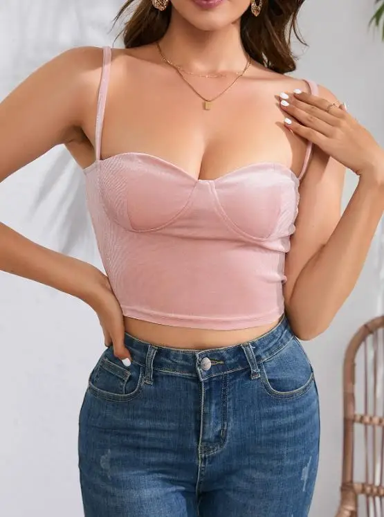 

2026 Spring/Summer New Women's Fashion Elegant Slimming Short Style Temperament Chest Cup style Sleeveless Velvet Tank Top