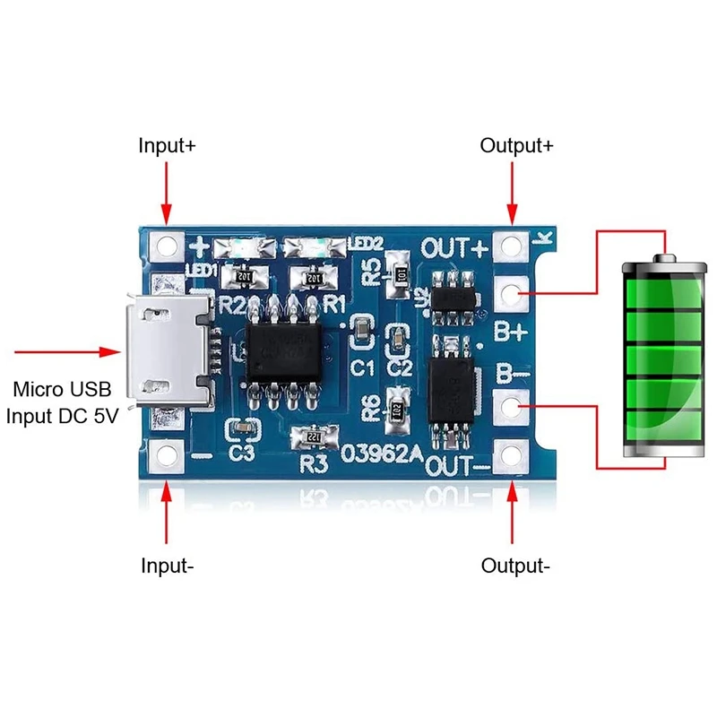 Carte de charge avec protection de batterie, TP4056, 18650 BMS, 5V Micro-USB, l'autorisation, 18650, 6 pièces