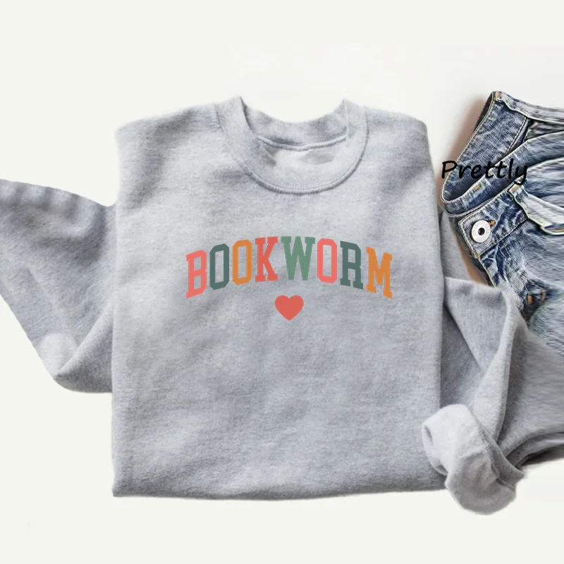 Bookworm Sweatshirt Cute Teacher Books Lover Pullover Reading Sweatshirts Group Teacher Vintage Women's Clothes Streetwear Top