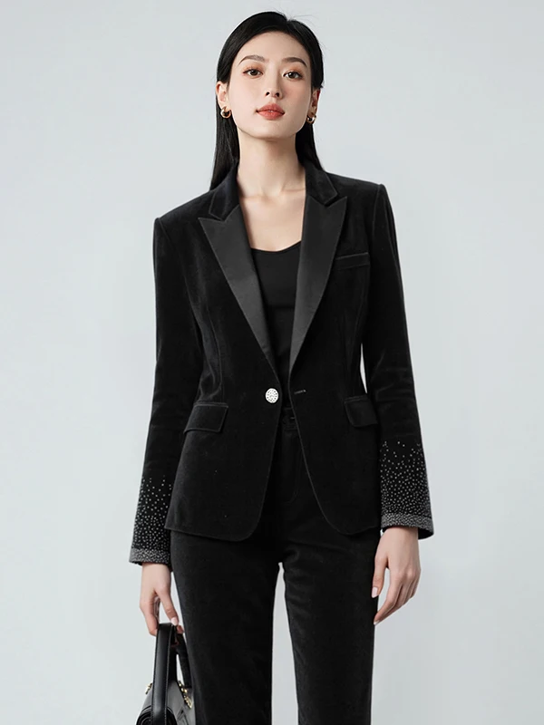 Velvet Business Suit Women's Autumn Winter New Style Commute Casual Professional Outfit Polyester Fiber Long Sleeve One Button