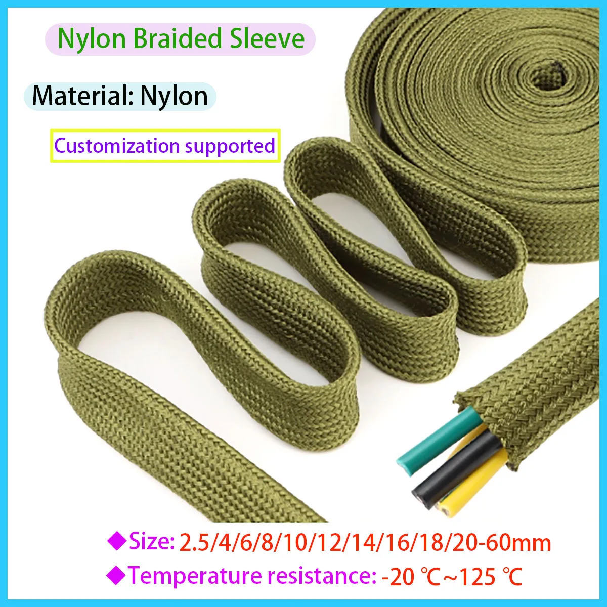 

Military Green New Cable Sleeve Nylon Braided Insulation High Density Wire Protection Cover 1/5/10/20/30M