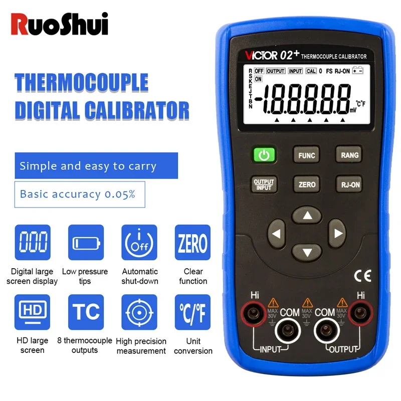 RUOSHUI 02S Thermocouple Calibrator Accurancy 0.05% TC Output Simulate DC Voltage LCD Source 8 Types Thermocouple Measurement