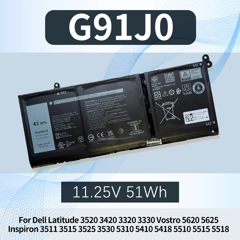 

G91J0 Battery 41Wh for Dell Latitude 3320 3330 3420 3520 Inspiron 3510 3511 3515 5320 5310 5330 7415 7420 2-in-1 Vostro 3435