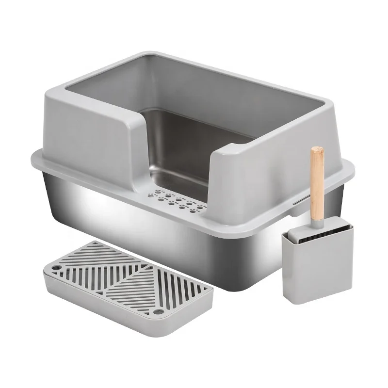 

New Product Enclosed Non Sticky Easy Clean Stainless Steel Cat XL Litter Box with Lid and Scoop
