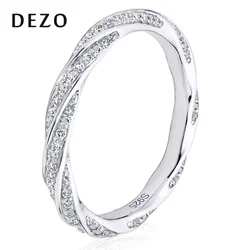 DEZO All Moissanite Wedding Band For Women 14K Gold Plated 925 Sterling Silver Infinity Twist 2mm Width Eternity Rings