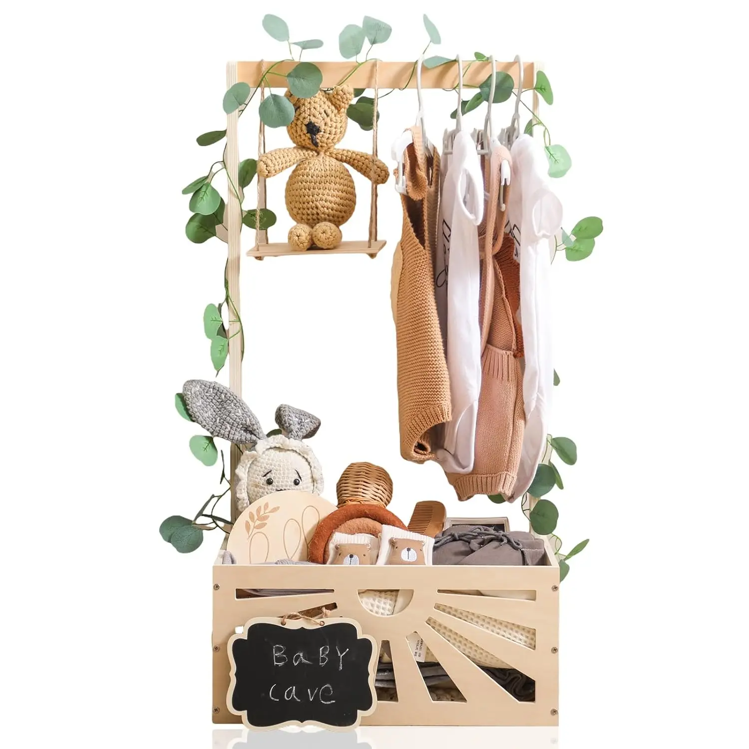 

Wooden Baby Shower Gift Crate with Handle and Footprint Kit for New Parents