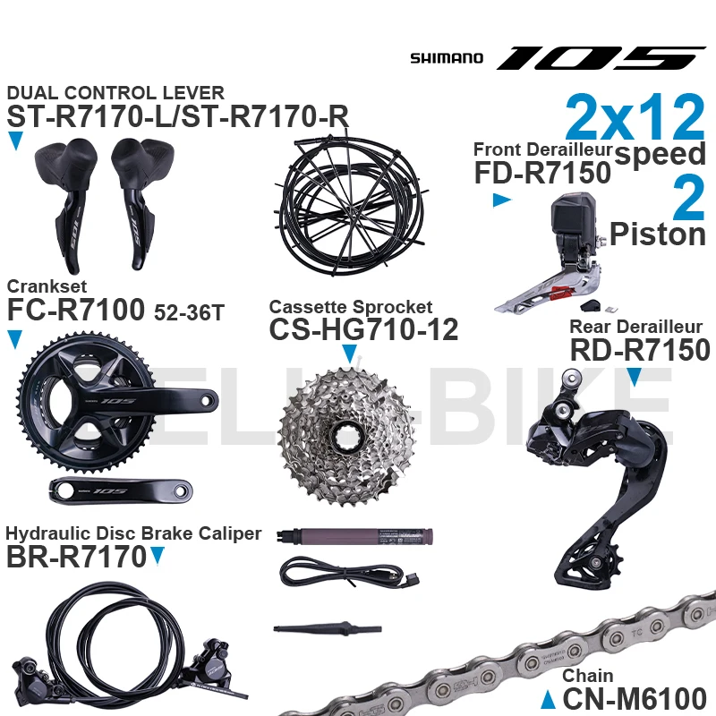 

SHIMANO 105 Di2 Groupset ST-R7170 FD-R7150 RD-R7150 FC-R7100 CS-R7100 BR-R7170 BT-DN300 CN-M6100 Original Parts