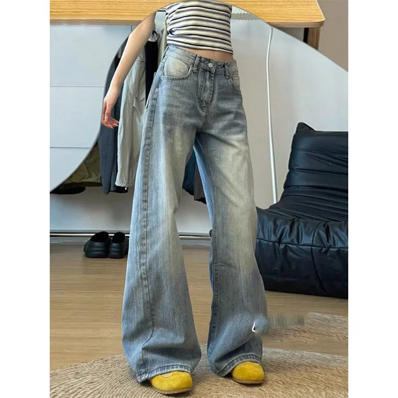 

American Denim New Moda Wid Leg Pants Straight High Waist Floor Slim Skinny Jeans Women Premium Streetwear Soft Trousers