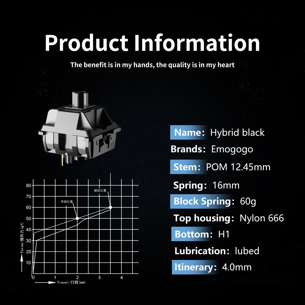 Imagem -06 - Emogogo Híbrido Preto Linedr Switch Pin Block Primavera 60g Longa Primavera Pré Lubed Top Habitação Nylon 666 para Teclados Mecânicos