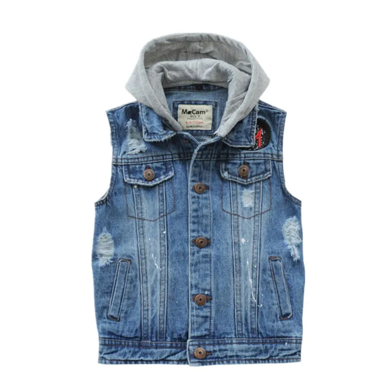 

Children Boys Sleeveless Denim Jacket Europe and America Girls Jean Vest Hoodies Kids Cowboy Waistcoat Outerwear