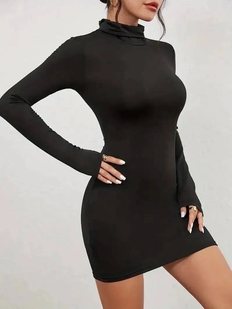 الصلبة وهمية الرقبة Bodycon اللباس، طويلة الأكمام حزب ارتداء اللباس، الملابس النسائية أزياء مثير النساء اللباس قمم YKG8 #6