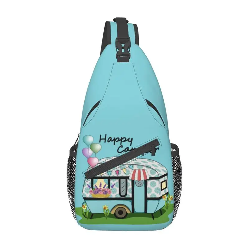 Happy Camper Adventure Reizen Sling Tassen Voor Mannen Cool Camping Van Leven Schouder Borst Crossbody Rugzak Reizen Dagrugzak