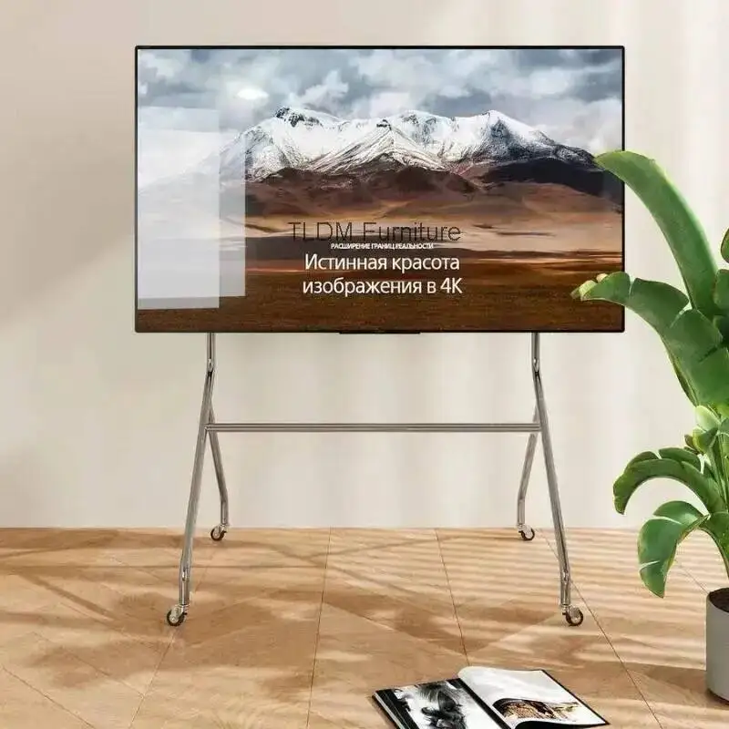Racks Eco-Friendly Rolling TV Stand Stainless Steel Modern Minimalist No Wall Damage Ideal for TV Temporary Setups and Events
