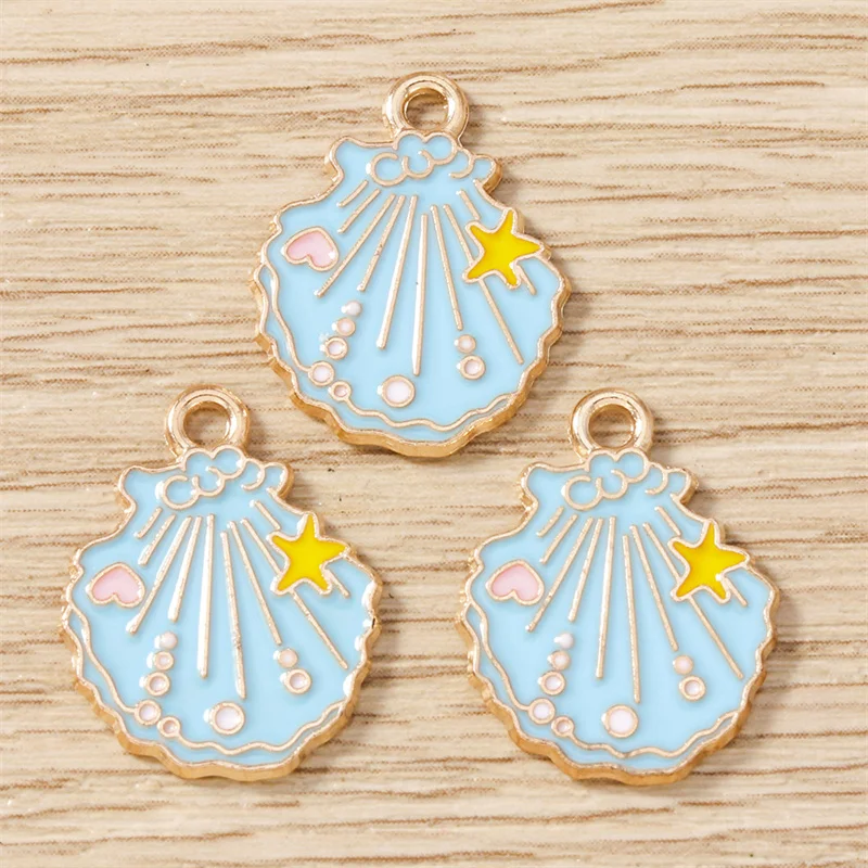 Tusember 10pcs Enamel Cute Cartoon Conch Shell Charms Pendants for Necklaces Handmade DIY Summer Beach Jewelry Making Craft
