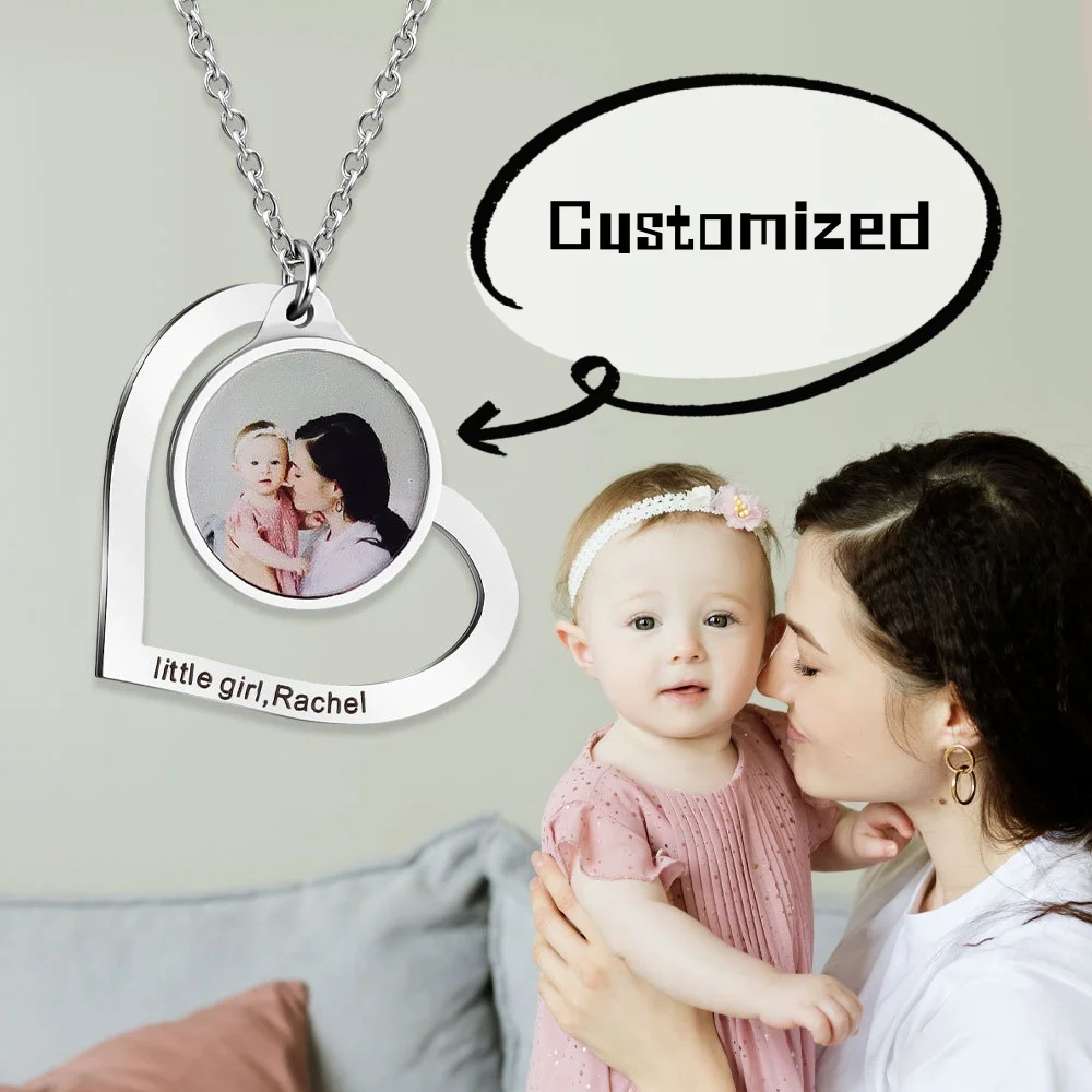 RoRo Custom Photo Necklace Heart Shaped Necklace Personalized Photo/Text Necklace Mother's Day Gift Meaningful Gift